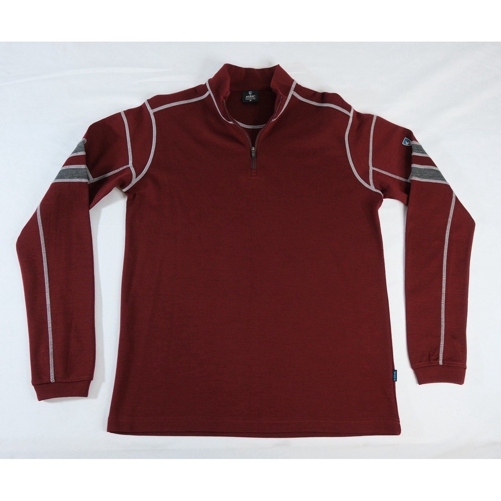 KUHL 100% Merino Wool 1/4 Zip Pullover Sweater Mens Medium Burgundy Outdoor Hike